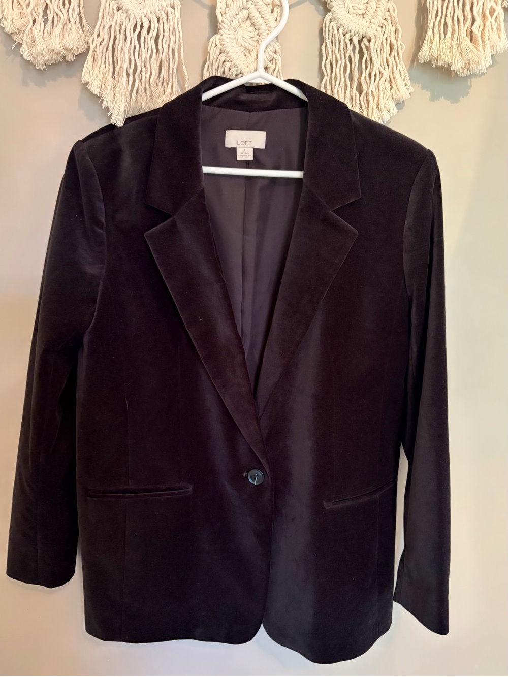 LOFT Black Velvet Single-Button Tailored Blazer